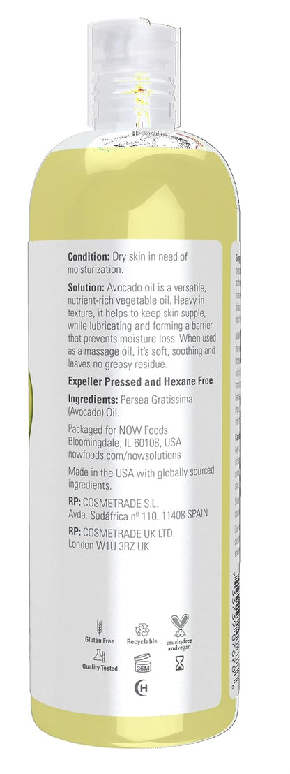 Solutions, Avocado Oil, 100% Pure Moisturizing Oil, Nutrient Rich and Hydrating, 16-Ounce