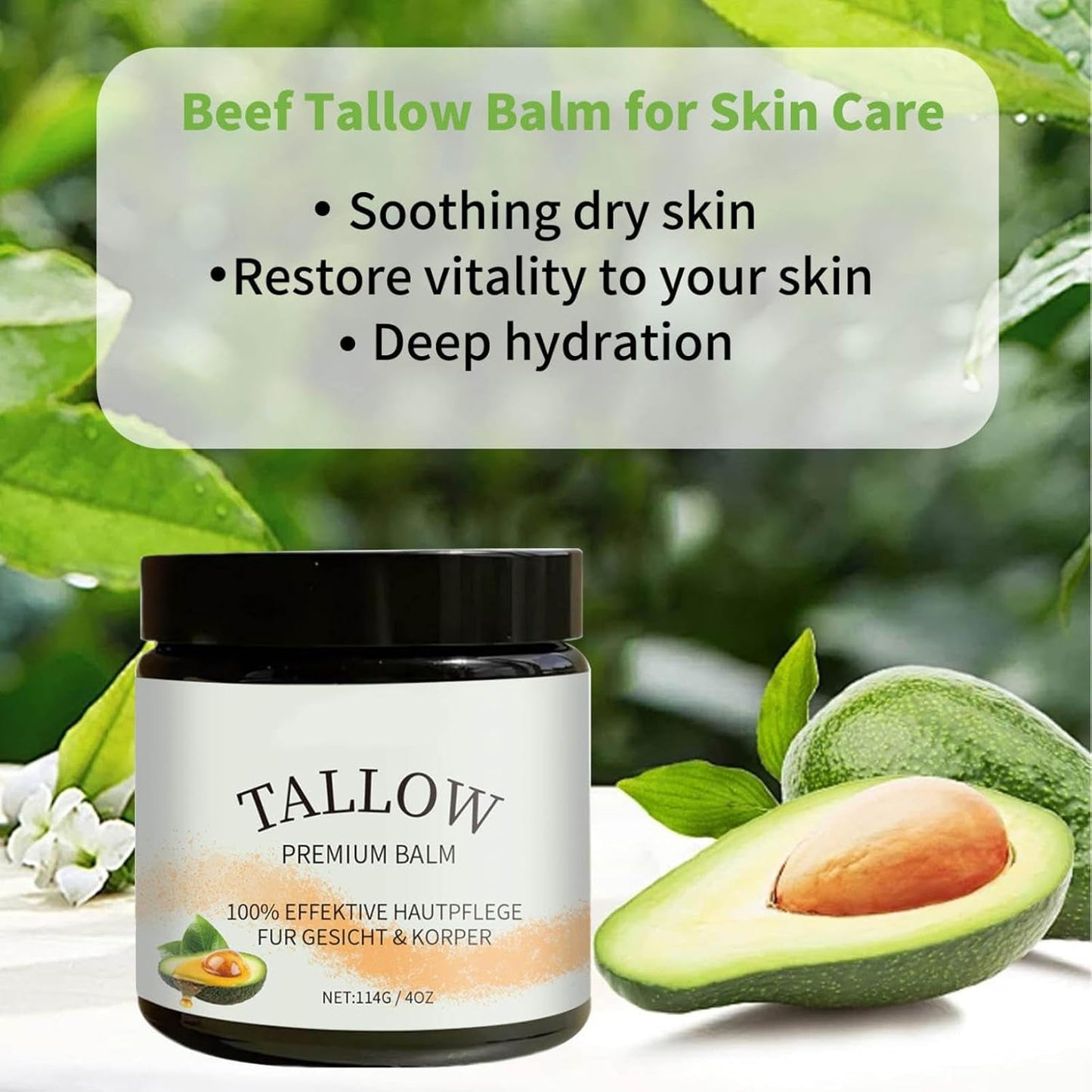 Beef Tallow Balm for Skin Care，Beef Tallow Moisturizer for Skin Care，Beef Tallow Skincare，Natural Moisturizing Oil for Dry Skin Beef Tallow，Whipped & Unscented Balm 4 Oz (2)