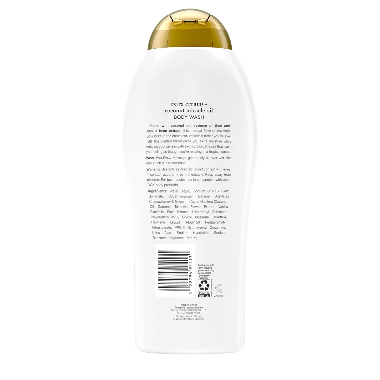 Extra Creamy + Coconut Miracle Oil Ultra Moisture Body Wash, 19.5 Fl Oz