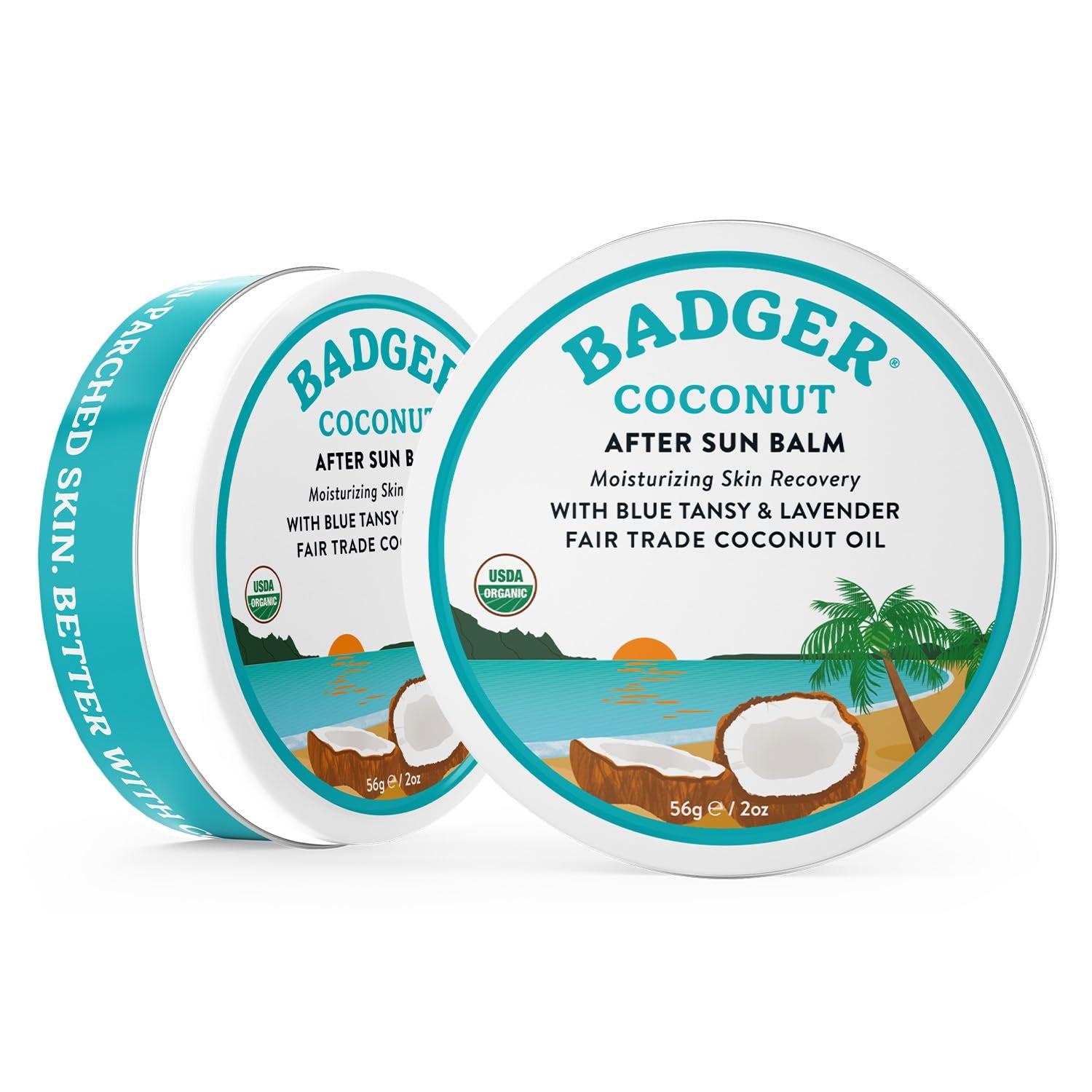 Coconut after Sun Balm with Organic Cocoa Butter & Shea Butter, Rescue Balm, Soothing & Cooling Balm for Tight Dry Skin after Sun Exposure, 2 Oz