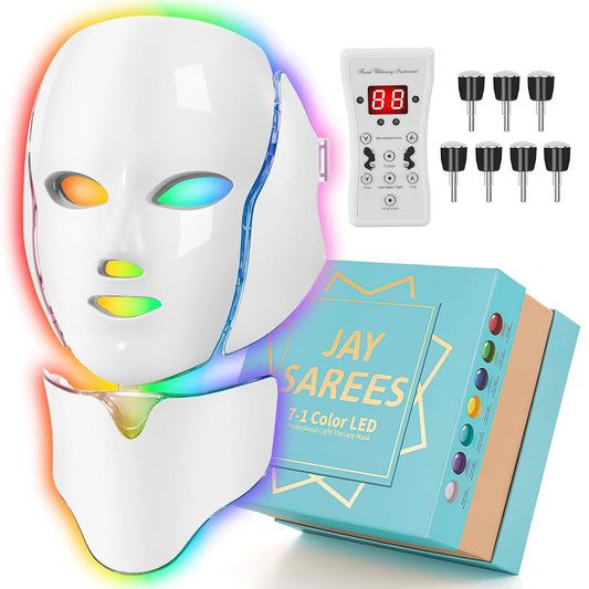 Red-Light-Therapy-For-Face, Led Face Mask Light Therapy, 7-1 Colors LED Facial Skin Care Mask (White)