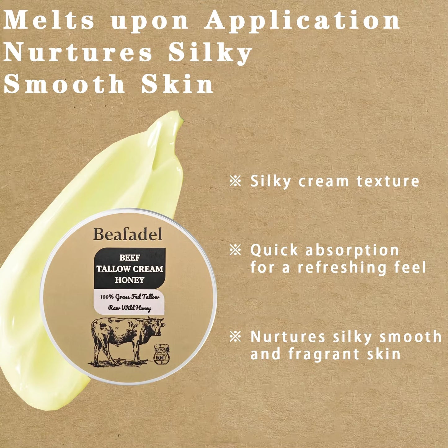 Beef Tallow Face Moisturizer Whipped Beef Tallow & Honey Balm Face & Body Skin Care Grass Fed Grass Finished Face Cream 100G