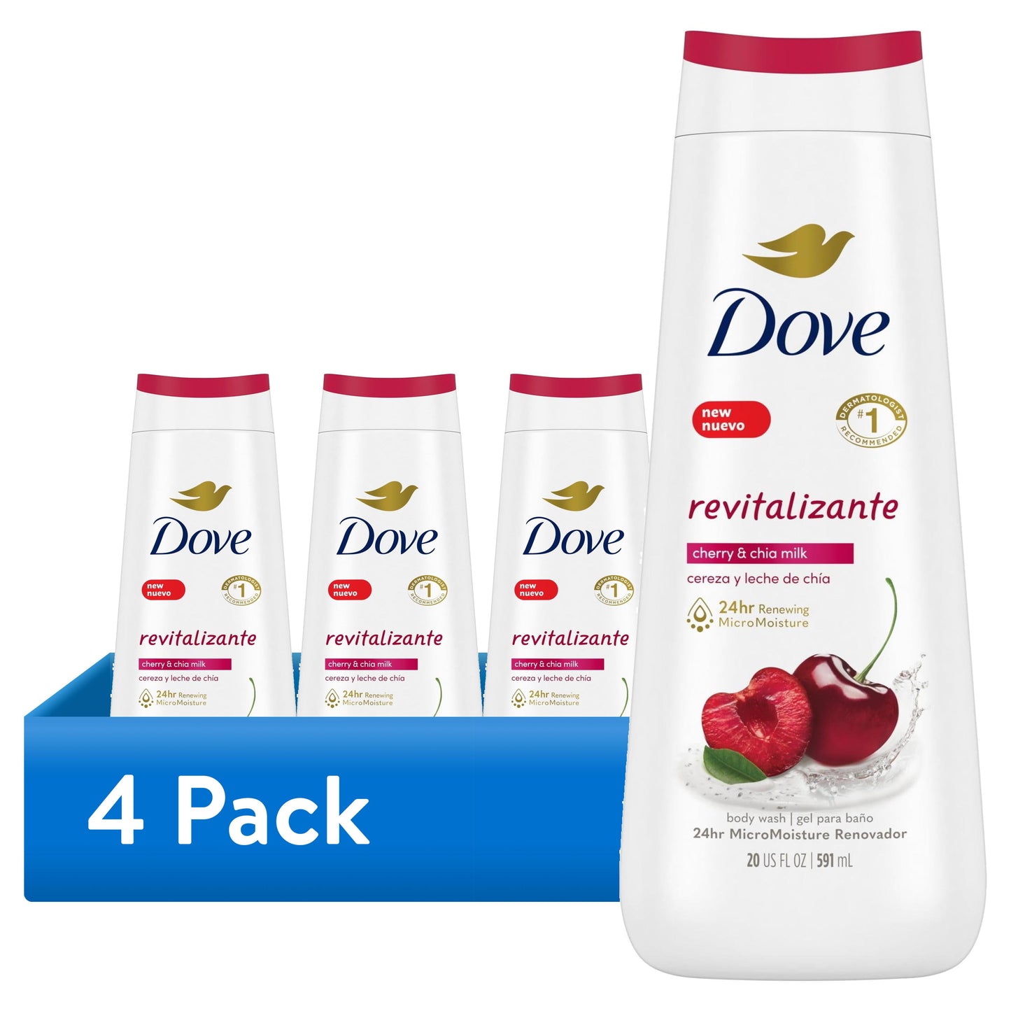 (4 Pack)  Body Wash Revitalizante Cherry & Chia Milk, 20 Oz