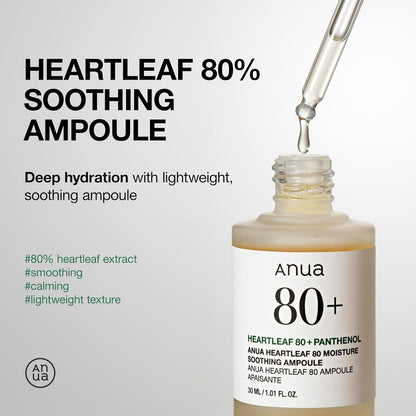 Heartleaf 80 Soothing Ampoule 30Ml / 1.01 Fl.Oz. I Non-Greasy, Highly Concentrated Skin Calm Serum Hydrating Panthenol B5 Calming Treatment Essence for Combination, Sensitive, Normal Skin, Korea