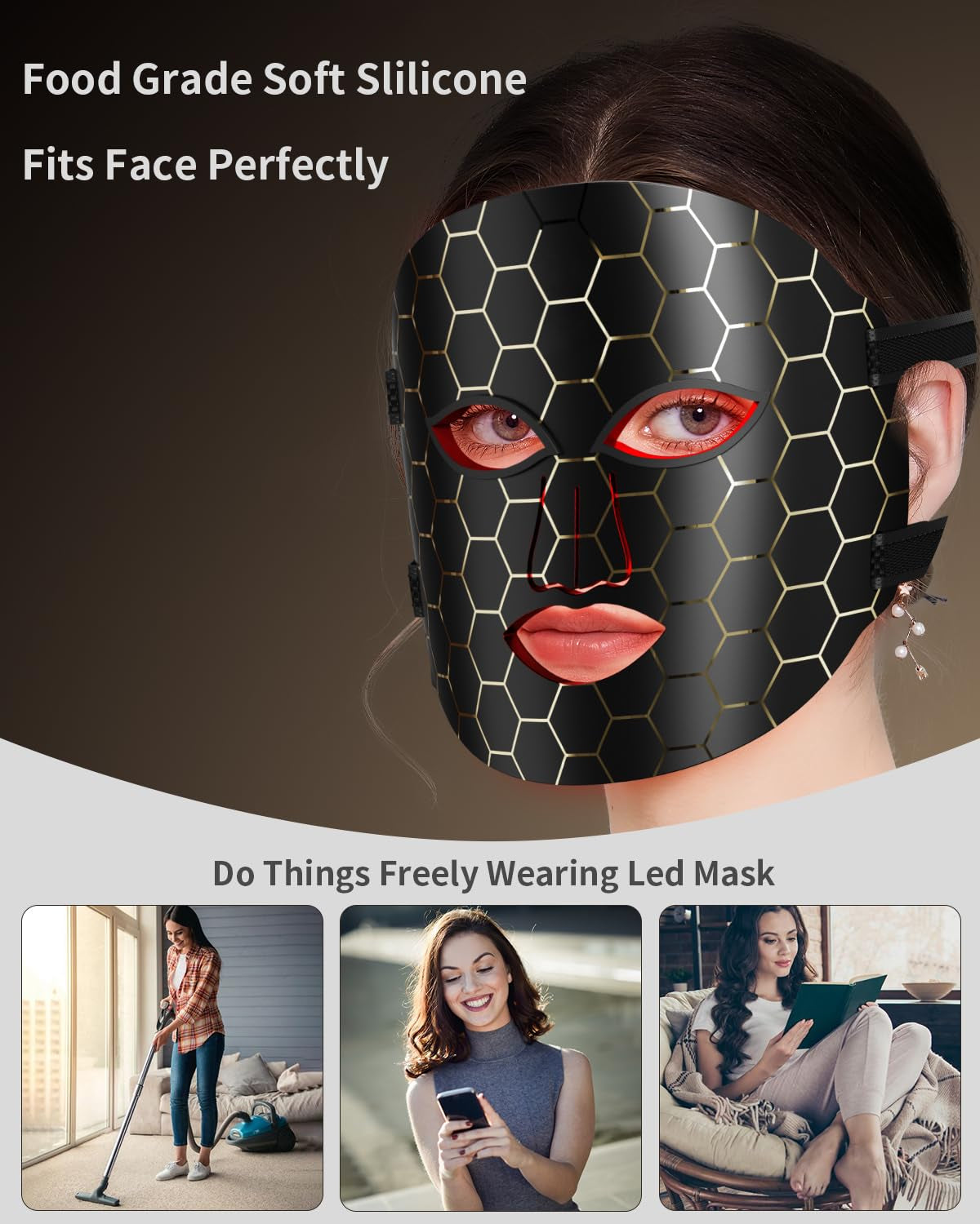 Face Mask Light 7 Colors Facial Mask Anti-Aging Tightening Skin (Black)