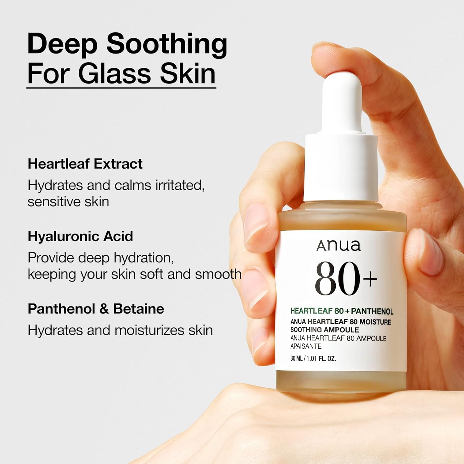 Heartleaf 80 Soothing Ampoule 30Ml / 1.01 Fl.Oz. I Non-Greasy, Highly Concentrated Skin Calm Serum Hydrating Panthenol B5 Calming Treatment Essence for Combination, Sensitive, Normal Skin, Korea