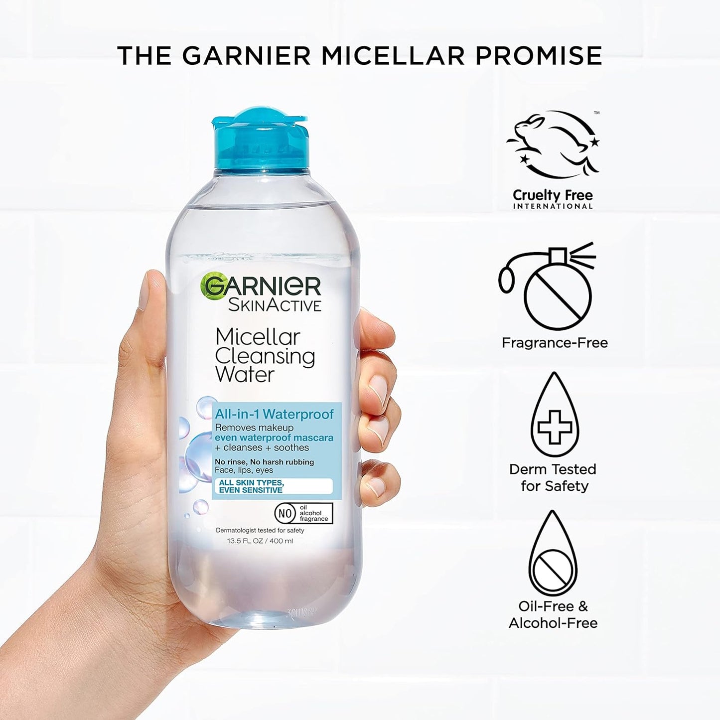 Micellar Water for Waterproof Makeup, Hydrating Facial Cleanser & Makeup Remover, Suitable for Sensitive Skin, Vegan, Cruelty Free, 13.5 Fl Oz (400Ml), 2 Count