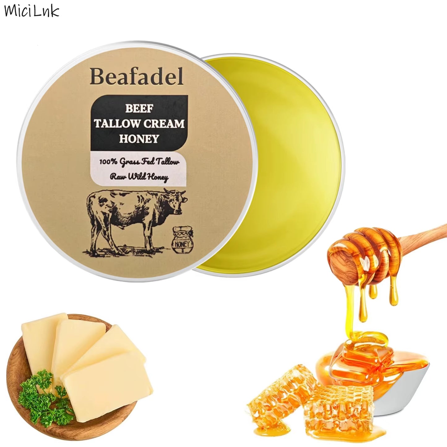 Beef Tallow Face Moisturizer Whipped Beef Tallow & Honey Balm Face & Body Skin Care Grass Fed Grass Finished Face Cream 100G