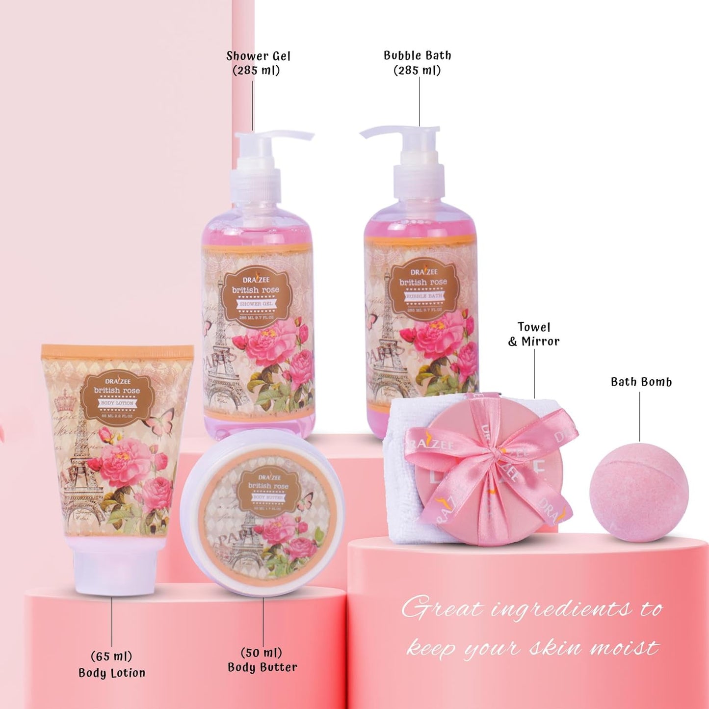 Bath and Body Gift Set - 8 Pcs Luxury Rose Scented Heel Shoe Spa Gift Set for Women - Shower Gel, Bubble Bath, Body Butter, Body Lotion & More - Christmas Gifts for Women, Gift for Mom -