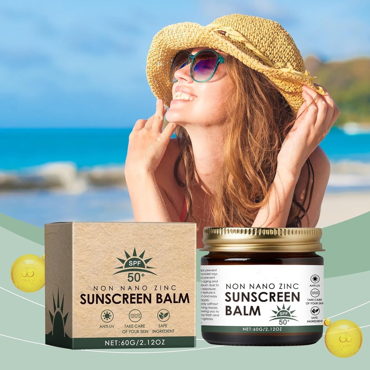 Beef Tallow Sunscreen - Beef Tallow and Zinc Sun Balm, Grass Fed Beef Tallow with SPF 50, Non-Nano Zinc Oxide Sunscreen, Natural Sunscreen Tallow Moisturizer for All Type Skin (2PC)